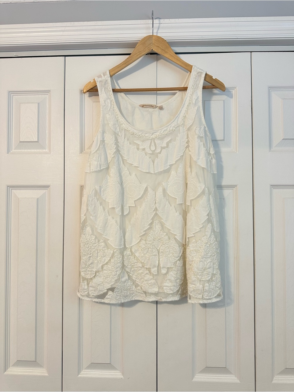 Soft Surroundings Women's Cream Lace Overlay Tank Top, XL